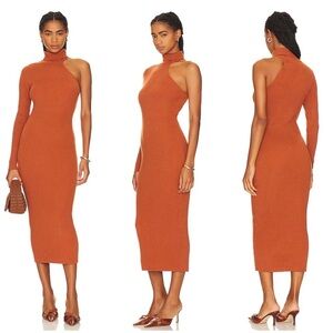 Bardot Asymmetric Sleeve Knit Dress in Toffee Size 4
